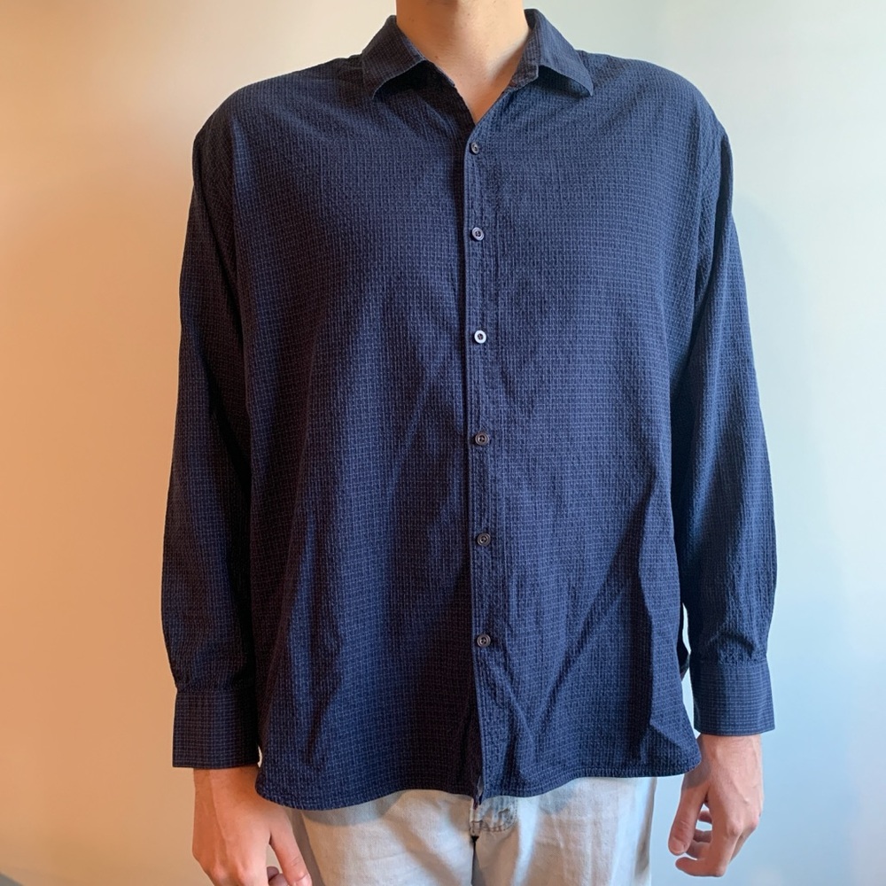 Navy Blue Tommy Bahama Silk & Cotton Button-up